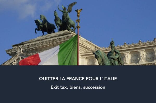 Le Vittoriano à Rome avec le drapeau italien, illustration de l'article sur le départ de France vers l'Italie : exit tax, vente de biens et succession